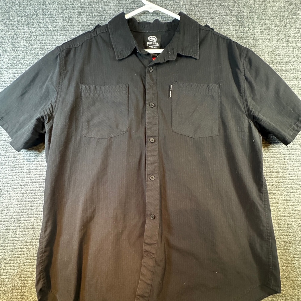 Ecko Unltd Mens Black Short Sleeve Button Up Shirt XL Rawthentic Designed in NYC